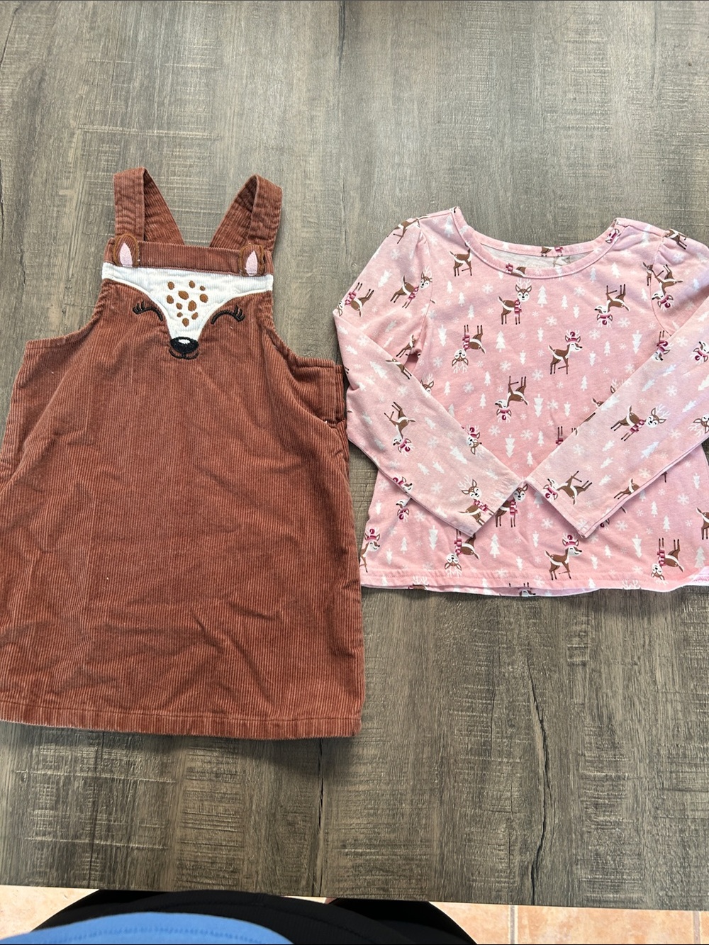 The Children's Place Pink Long Sleeve Tee with Deer Print overall dress